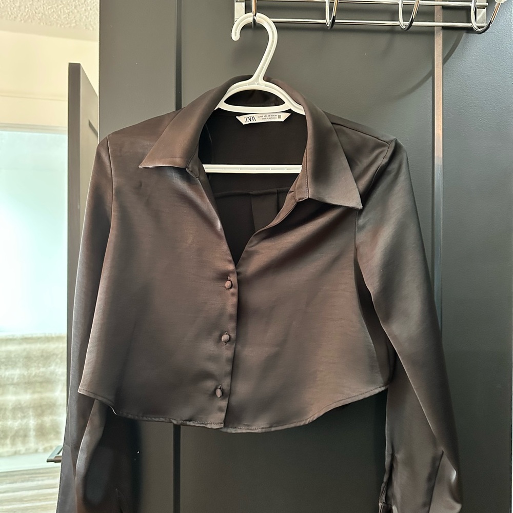 Zara Black Satin Blouse - Picture 2 of 6